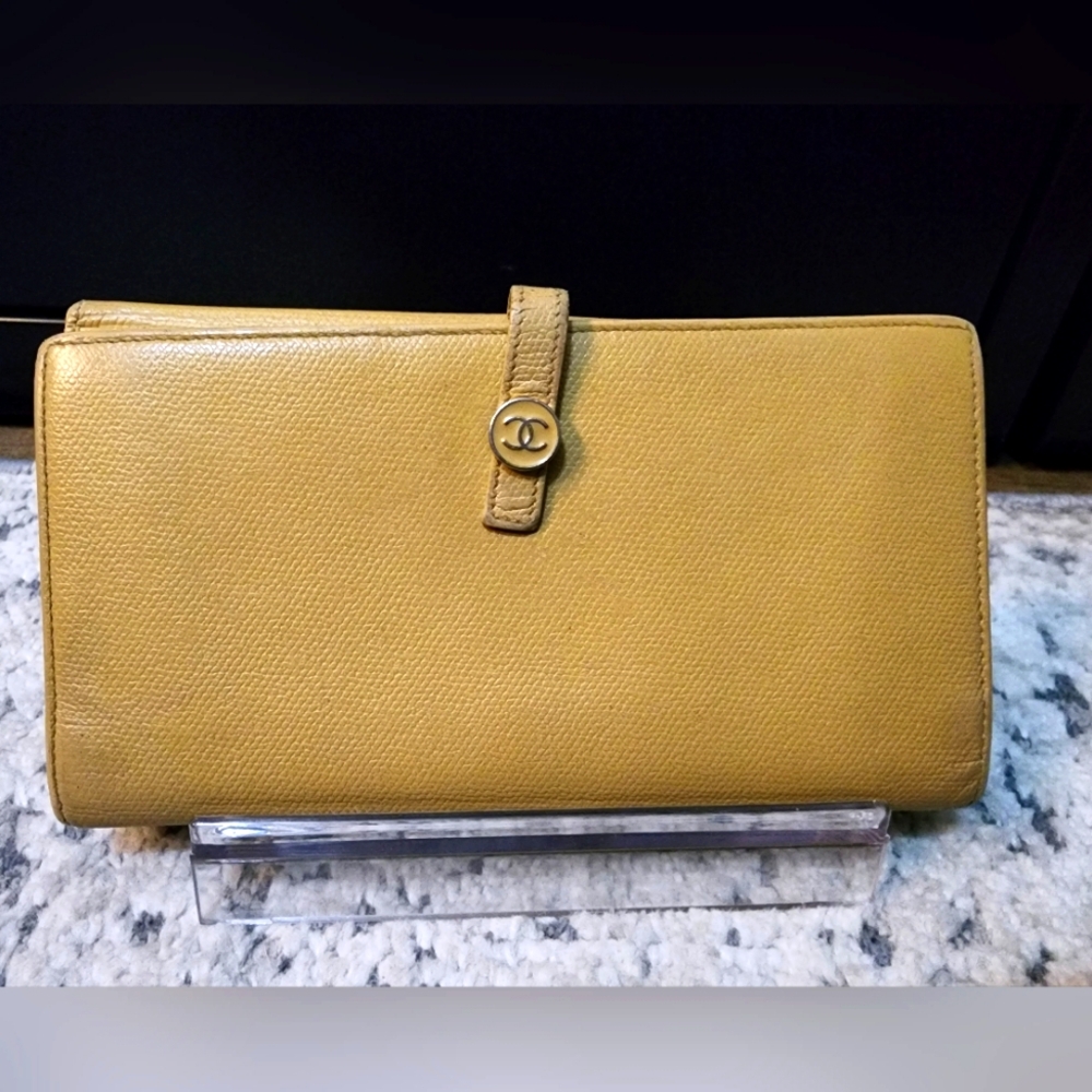 Chanel Tan Button Bifold Long Wallet